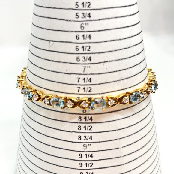 VINTAGE DBJ 925 VERMEIL BLUE TOPAZ CZ TENNIS BRACELET GOLD STERLING SILVER 7” - Picture 14 of 14